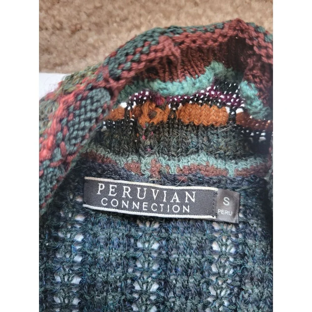 Peruvian Connection Hunter Green Long Duster Size S Bohemian Hippie Lagenlook - Picture 8 of 11